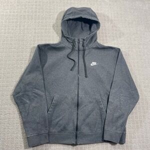Nike Dark Gray Full Zip Up Hoodie Size Large Gym Workout Swoosh Sweatshirt